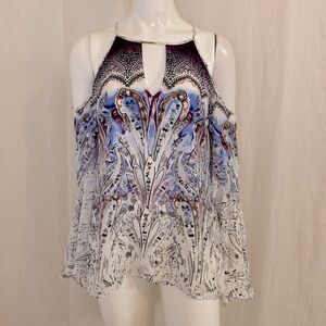 White House Black Market Top with Cold Shoulder and Bell Sleeves Size 6 …